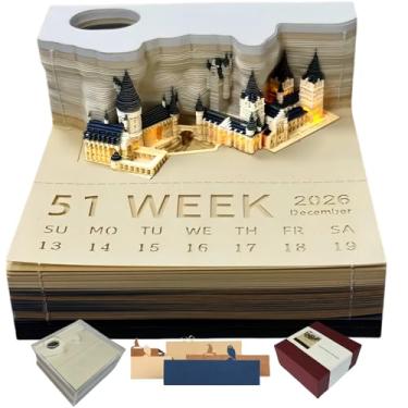 Imagem de Calendário de mesa de castelo 3D 2026, agenda semanal com design leve e arquitetônico, bloco de notas de calendário com peça de tempo, bloco de notas faça você mesmo (Castelo Mágico 2)