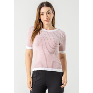 Imagem de Blusa Manga Curta Pau a Pique Modal Listrada Branco/Rosa