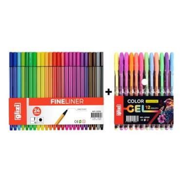 Imagem de Kit Glizi 36 Canetas, 24 Fineliners Ponta Fina 0.4mm + 12 Canetas ColorGel, Tons Pastel ou Neon (24 Cores (Color) + 12 Gel Neon)