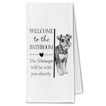 Imagem de ChissNook Schnauzer Gifts Toalhas de mão de banheiro, presentes para amantes de donos de cães Schnauzer para mulheres, toalha de mão decorativa de cachorro engraçado para decoração de banheiro e