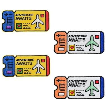 Imagem de 2 pares de passagens Adventure Awaits Flight Travel Tickets bordados, costurados em ferro no tecido