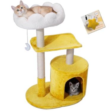 Imagem de Happi N Pets Nova torre de árvore de gato nuvem, árvore de vários níveis para gatos de 84 cm com grande condomínio e postes de arranhar de sisal, poleiro de janela de visualização, móveis de gato