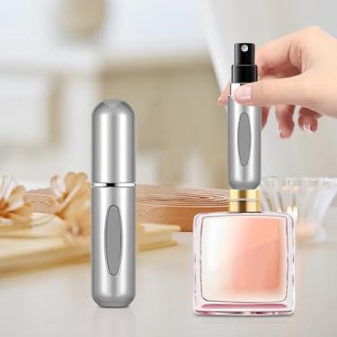 Imagem de Atomizador de perfume recarregável, mini frasco spray de viagem, 5 ml, com janela de nível, recipiente de fragrância reutilizável portátil para uso diário (prata)