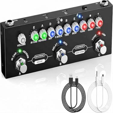Imagem de Processador de Efeitos para Guitarra, Pedal Multiefeitos Digital com Reverb, Delay, Modulação, Simulador IR CAB, Afinador Integrado, Display LED, Controles de Volume e Ganho, Conexão USB