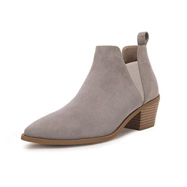 Imagem de Trish Lucia Bota feminina de cano curto, bico fino, salto grosso, sem cadarço, Chelsea, Cinzento-acastan, 34