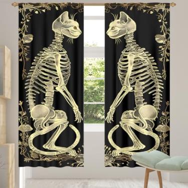 Imagem de 2 conjuntos de painéis de gato esqueleto escuro cortinas transparentes arejadas com filtro leve painéis de cortina leve cortina de porta janela para sala de estar, quarto, jantar, 192 cm de