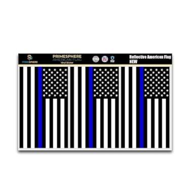 Imagem de Decalque refletivo preto da bandeira dos EUA com linha azul fina – 12,7 cm x 7,6 cm vinil impermeável bandeira dos EUA adesivos para-choques para carros, caminhões, janela, capacete, laptops, garrafas