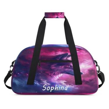Imagem de Bolsa esportiva personalizada, animal, lobo, galáxia, universo com nome, bolsa de dormir personalizada, bolsa de fim de semana, bolsa de treino para dança, balé, academia, ginástica, mala, viagem