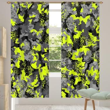 Imagem de 2 conjuntos de painéis, cortinas transparentes amarelas e cinza camufladas, cortinas transparentes arejadas com filtro leve, painéis de cortina de porta e janela para sala de estar, quarto, jantar