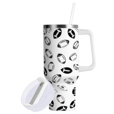 Imagem de ATTX Copo padrão de futebol americano de 850 g com alça - Caneca de viagem de aço inoxidável isolada a vácuo, xícara de café à prova de vazamento com canudo #765