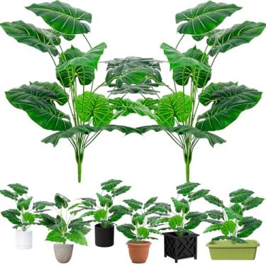 Imagem de Plantas artificiais artificiais de folhas de alocasia – 2 peças de planta falsa de folha de alocasia de 71 cm de altura para ambientes internos e externos, planta grande para sala de estar, banheiro