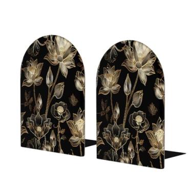 Imagem de Linhas de lótus de flores retrô grandes suportes de livros de madeira decorativo antiderrapante resistente terminais de livro para mesa de escritório em casa biblioteca de estudo escolar divisórias de