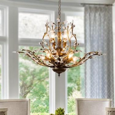 Imagem de Lustre de galhos de cristal estilo vintage, luminária pendente de fazenda, lustre de galhos de árvore com 8 lâmpadas para sala de jantar, sala de estar, ilha de cozinha, quarto, corredor (8