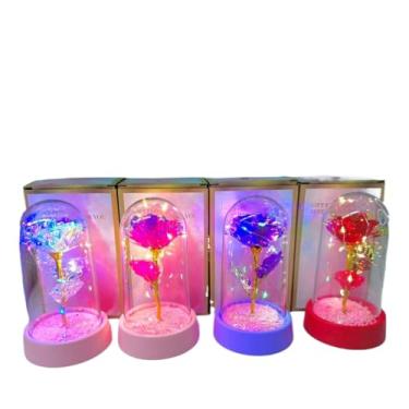 Imagem de Rosa Encantada com Luz LED-Flor Eterna Decorativa em Cúpula de Acrílico(Aleatório de Acrilico,1 Peça)