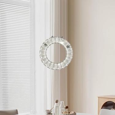 Imagem de Lustre de cristal LED moderno para iluminação decorativa de interiores, luminária pendente redonda dourada para cozinha, sala de jantar, hall de entrada e corredor, com controle remoto (prat