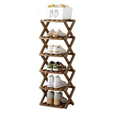 Imagem de SPXMQSS Sapateira dobrável de bambu, sapateira portátil de madeira, armário de sapatos de pé livre, prateleira de armazenamento multifuncional para entrada no quarto, sem instalação, marrom escuro, 6