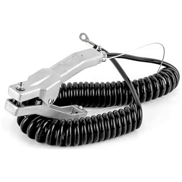 Imagem de Braçadeira de cabo de aterramento, fio de aterramento enrolado de 16,4 m, braçadeira de aterramento antiestática de liga de alumínio, com 3 pregos de aço inoxidável, capacidade de mandíbula de 23 mm