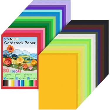 Imagem de Oleitodh Cartolina colorida A4 a granel 300 folhas, 21 x 29,7 cm, 30 cores, papel de construção, papel para impressora de cartão, materiais para scrapbooking para artesanato faça você mesmo, confecção