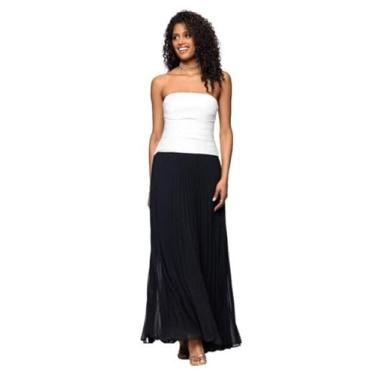 Imagem de Betsy & Adam Vestido feminino sem alças de chiffon plissado em dois tons até o chão, Preto/Marfim, 46