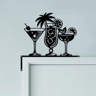 Imagem de CUTHOLLOW Decoração de arte de parede para porta de coquetel, 25 cm x 25 cm de metal exclusivo pendurado acima da moldura da porta com detalhe de canto para casa, adega, bar, sala de estar, porta da
