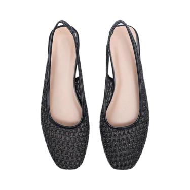 Imagem de BEAUDRM Sapatilhas femininas com salto baixo e bico fechado, sapatilhas, casual, festa, bico fino, elegante, Preto liso, 35