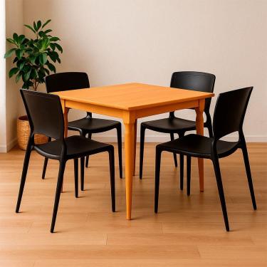 Imagem de Kit 4 Cadeiras Tramontina Sofia Preta E Mesa De Madeira 80cm Natural