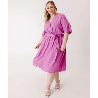 Imagem de Vestido Plus Size Feminino Botões Manga Curta Marisa-55042, Lilás, G1
