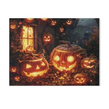 Imagem de HouLaiZhe Pôster de Halloween em tela de abóbora impressões de arte de parede decorações de Halloween decoração de parede estética gótica para sala de estar quarto 18 x 24 polegadas (45 x 60 cm)
