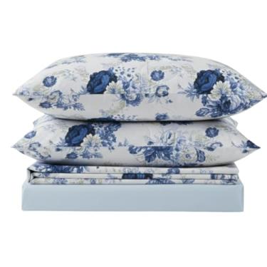 Imagem de Jogo de Camal Percal 200 Fios – 4 Peças - Conforto, Maciez e Elegância para Suas Noites (Floral Azul, Casal)