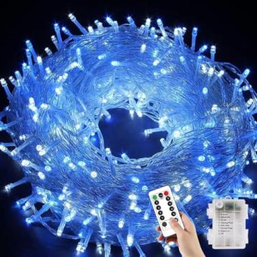 Imagem de YUANHUYUOU Luzes de Natal, luzes de corda 3M 20LED com controle remoto, luzes de corda à prova d'água operadas por bateria para decoração de casa, férias e festas (azul)