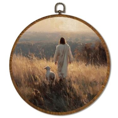 Imagem de Decoração de parede vintage Snowy Village 25,5 x 25,5 cm, decoração de impressão em tela emoldurada vintage para o Natal (folhas de Jesus)