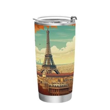 Imagem de Wassud Torre Eiffel no outono (2) copo de 340 g com tampa e canudo, aço inoxidável parede dupla copo isolado copo de viagem caneca de café para bebidas frias e quentes