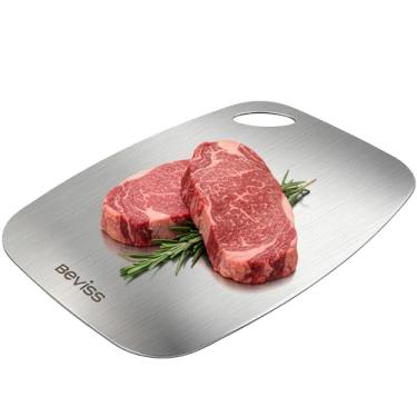 Imagem de Beviss Tábua de corte, tábua de corte de aço inoxidável 18/8 100% puro, dupla face, tábua de cortar 38 x 28 cm para cozinha, tábua de cortar para lava-louças, legumes ou frutas