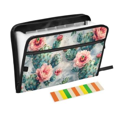 Imagem de CEBUGI Pasta expansível de 13 bolsos, impermeável, sanfonada, organizador de arquivos com etiquetas tamanho A4, organizador de documentos de papel para escola, material de escritório, cacto