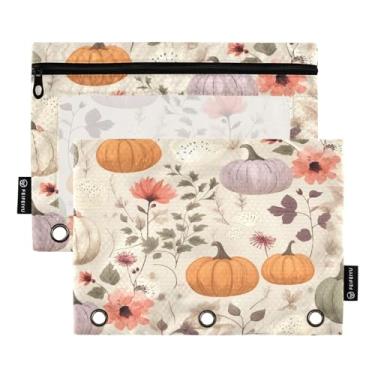 Imagem de Wassud Pacote com 2 pastas de fichário com estampa de abóboras de outono com 3 furos, pasta organizadora de arquivos para casa, escritório