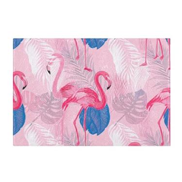 Imagem de Burbuja Flamingos Tapete de banho com folhas tropicais, tapete de banheiro absorvente extra macio com suporte antiderrapante para banheiro, banheira, chuveiro, 41 x 61 cm