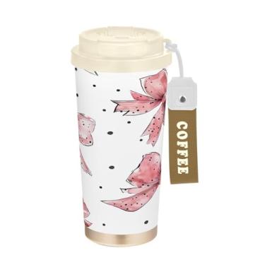 Imagem de YETTASBIN Caneca de café rosa com isolamento térmico de 482 g com tampa canudo, copo à prova de derramamento e vazamento com alça para bebida quente e fria, garrafa de água de aço inoxidável