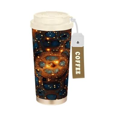 Imagem de YETTASBIN Caneca de café de viagem com isolamento térmico de 482 g com tampa canudo, copo à prova de derramamento e vazamento com alça para bebida quente e fria, garrafa de água de aço inoxidável