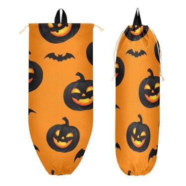 Imagem de xigua Suporte de parede para saco de plástico Halloween Pumpkins com cordão, 1 pacote, reutilizável para decoração organizadora de sacolas de compras, meias, roupas íntimas e gravatas
