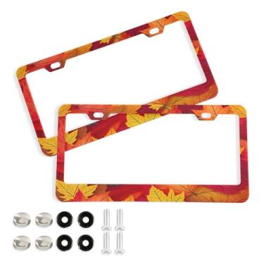 Imagem de Wassud Moldura de placa de licença de folha de bordo com parafusos, 2 pacotes de molduras decorativas de etiqueta de carro de alumínio, acessórios universais de carro para mulheres e homens