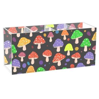 Imagem de Burbuja Porta-canetas de acrílico com desenho animado de cogumelos, 4 compartimentos, suporte de lápis transparente para pincéis de maquiagem, acessórios de mesa de escritório em casa