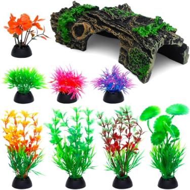 Imagem de ONEST 9 peças de decoração de aquário de resina oco para tronco de árvore, conjunto de enfeites de plantas de plástico artificial para aquário