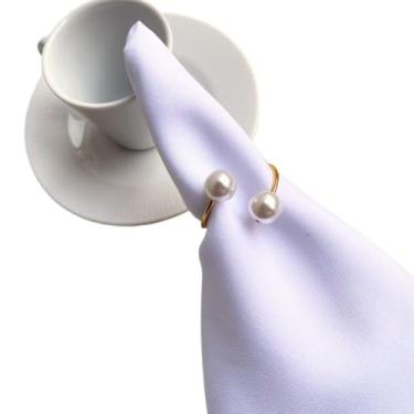Imagem de Kit Anel Porta Guardanapo Casamento Mesa Posta Único Metalico Com Perola(Branco,6)