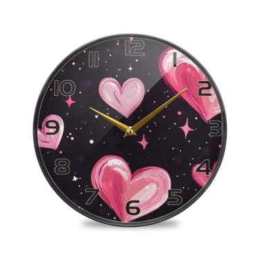 Imagem de YETTASBIN Relógio de parede de acrílico com corações dos namorados – Silencioso, sem tique-taque, operado por bateria, relógio redondo decorativo criativo para cozinha, sala de estar, banheiro