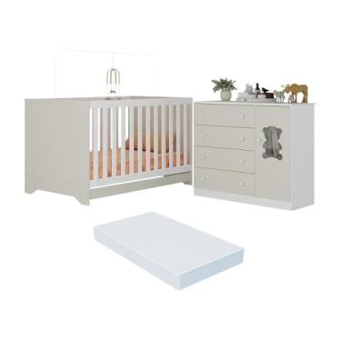 Imagem de Berço Americano 3 em 1 com Colchão Incluso e Cômoda 1 Porta 4 Gavetas Teddy Multimóveis Mp4731 Branco/off White