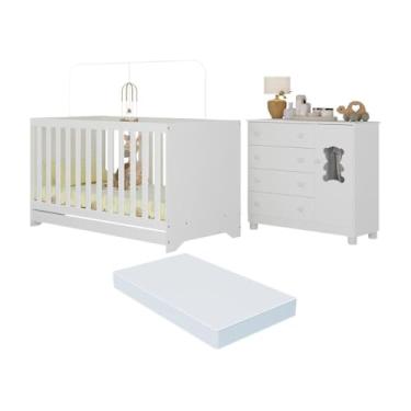 Imagem de Berço Americano 3 em 1 com Colchão Incluso e Cômoda 1 Porta 4 Gavetas Fofura Multimóveis Mp4732 Branco