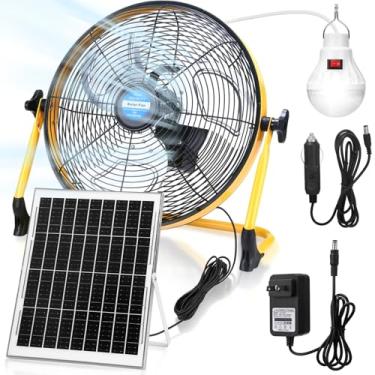 Imagem de Sumind Ventilador de 14 polegadas alimentado por energia solar 15000mah 20w Ventilador portátil recarregável para acampamento alimentado por bateria com painel e luz para exterior, casa, viagem