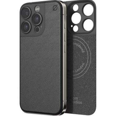 Imagem de Atom Studios Capa magnética macia para iPhone 16 Pro [compatível com Magsafe] Capa de telefone de couro agave vegano para iPhone 16 Pro (6,3 polegadas) - Preto carbono