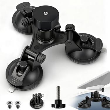 Imagem de Zhaobeimao Suporte de ventosa forte para Starlink e câmera com roscas duplas de 1/10.2 cm e 3/20.3 cm, suporte de teto de carro seguro tudo-em-um com base bloqueável e liberação rápida para trailer