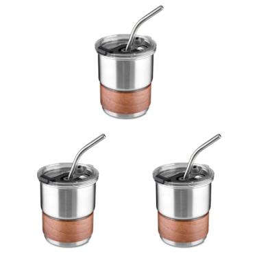 Imagem de Kit com 3 Copos Herméticos em Inox Para Café, Chá e Bebidas Quentes 250ml com Canudo - Prata